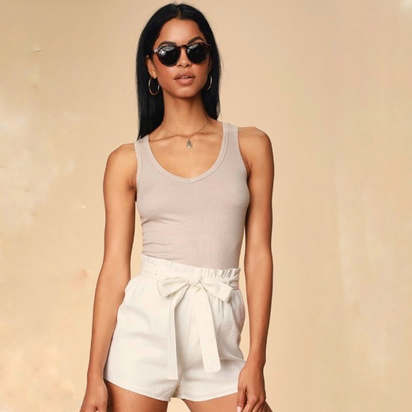 cream paper bag shorts